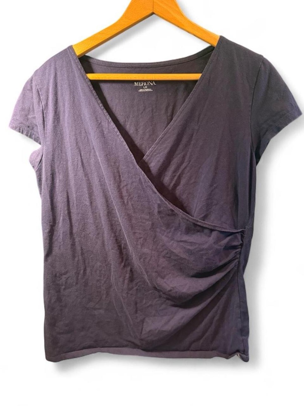 Merona Navy Blue Wrap-Front Short Sleeve Top